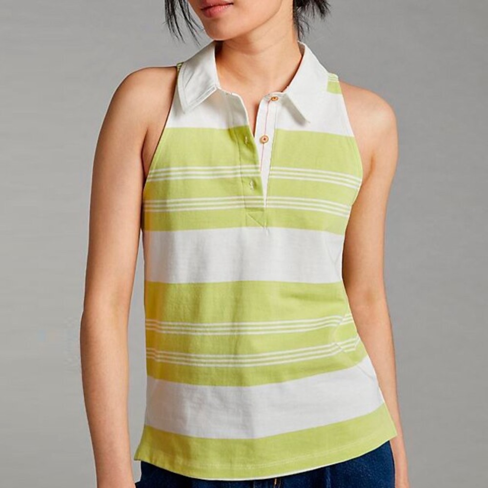 Maeve White and Green Striped Tank Top